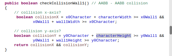 checkCollisionWall1 for collision detection of Wall1 intersect with Character